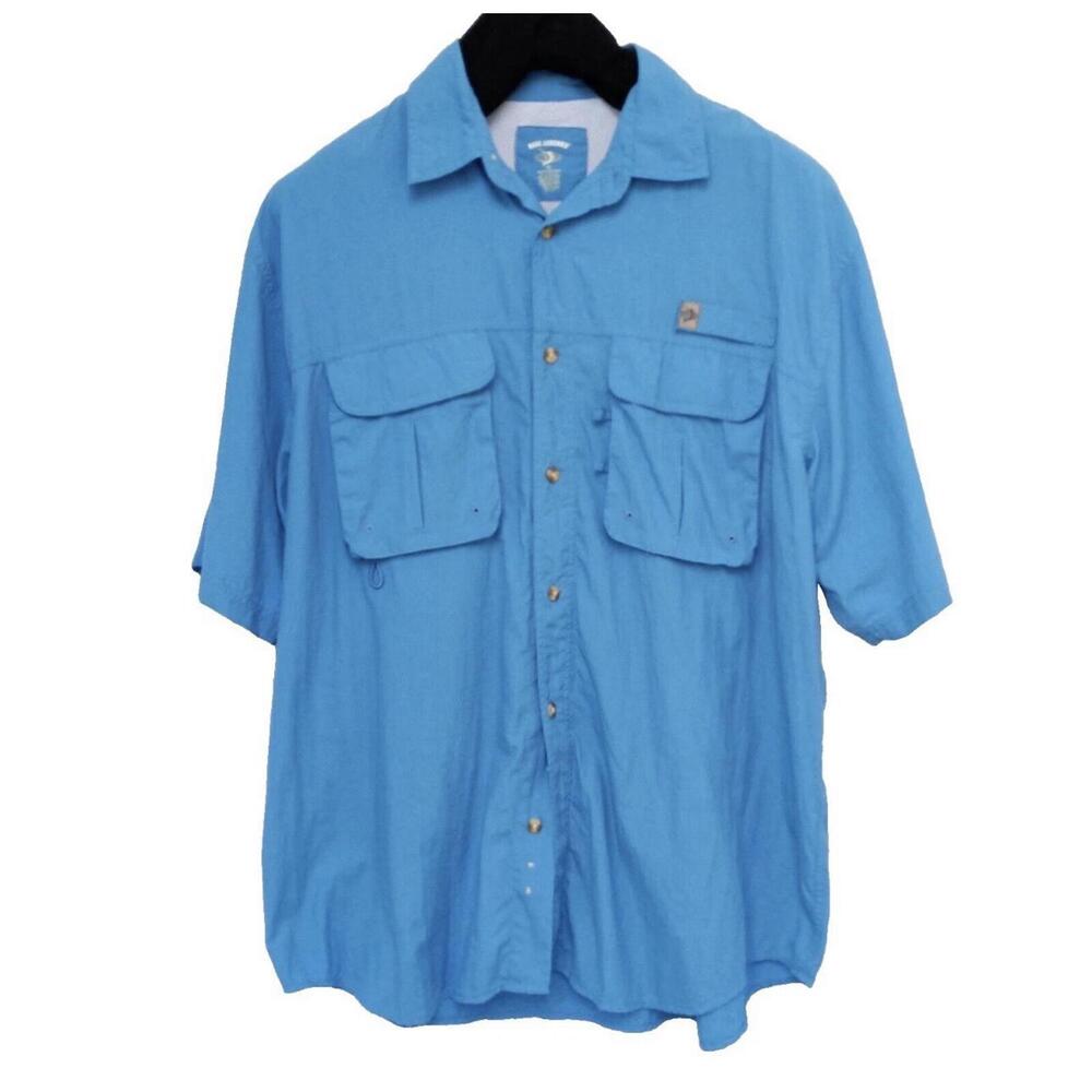 REEL LEGENDS Fishing Shirt  Men's Size XXL Light Blue Short Sleeve Vented
